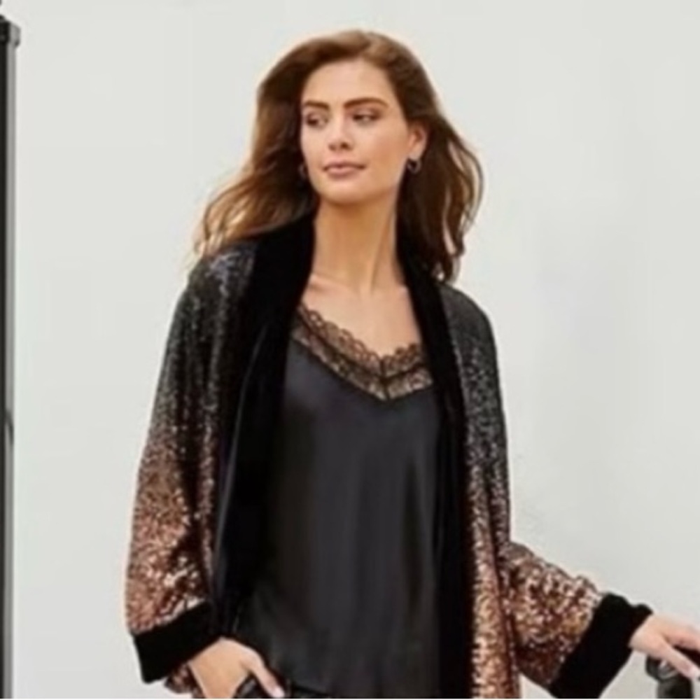 Johnny Was Black and Gold Ombré Open Front Sequin Blazer - NWT Oversized Fit